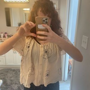 Cream floaty floral top minimalist design summer